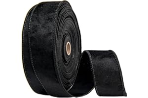 BUVANE 1.5Inch X 10 Yards Christmas Velvet Ribbon,1.5" Wide Wired Ribbon for Christmas Crafts Decoration, Wrapping (Black, 1.5"-10 Yard)