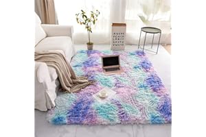 DweIke Fluffy Modern Area Rugs for Living Room Bedroom, 4x6ft Plush High Pile Rainbow Rug for Kids Girls Room Nursery Home Decor, Upgrade Non-Slip Durable Rectangular Rug, Blue Purple