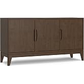 SIMPLIHOME Harper 60" Wide Solid Wood 3-Door Buffet in Walnut Brown | Mid-century modern sideboard with adjustable shelves and tapered legs for dining rooms; buffet, credenza or server.