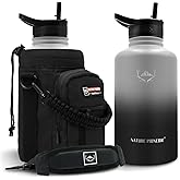 NATURE PIONEOR Insulated Water Bottles with Straw - 64oz Stainless Steel Vacuum Bottle with Holder/Carrier/Sleeve - Reusable 18/8 Food Grade Half Gallon Water Jug