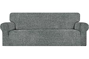URBANLIFE Stretch Sofa Couch Cover Slipcover, 1-Piece Machine Washable Couch Cover for 3 Cushion Sofa, Super Stretch Non-Slip Spandex Furniture Protector with Elastic Bottom for Kids and Pets, Gray