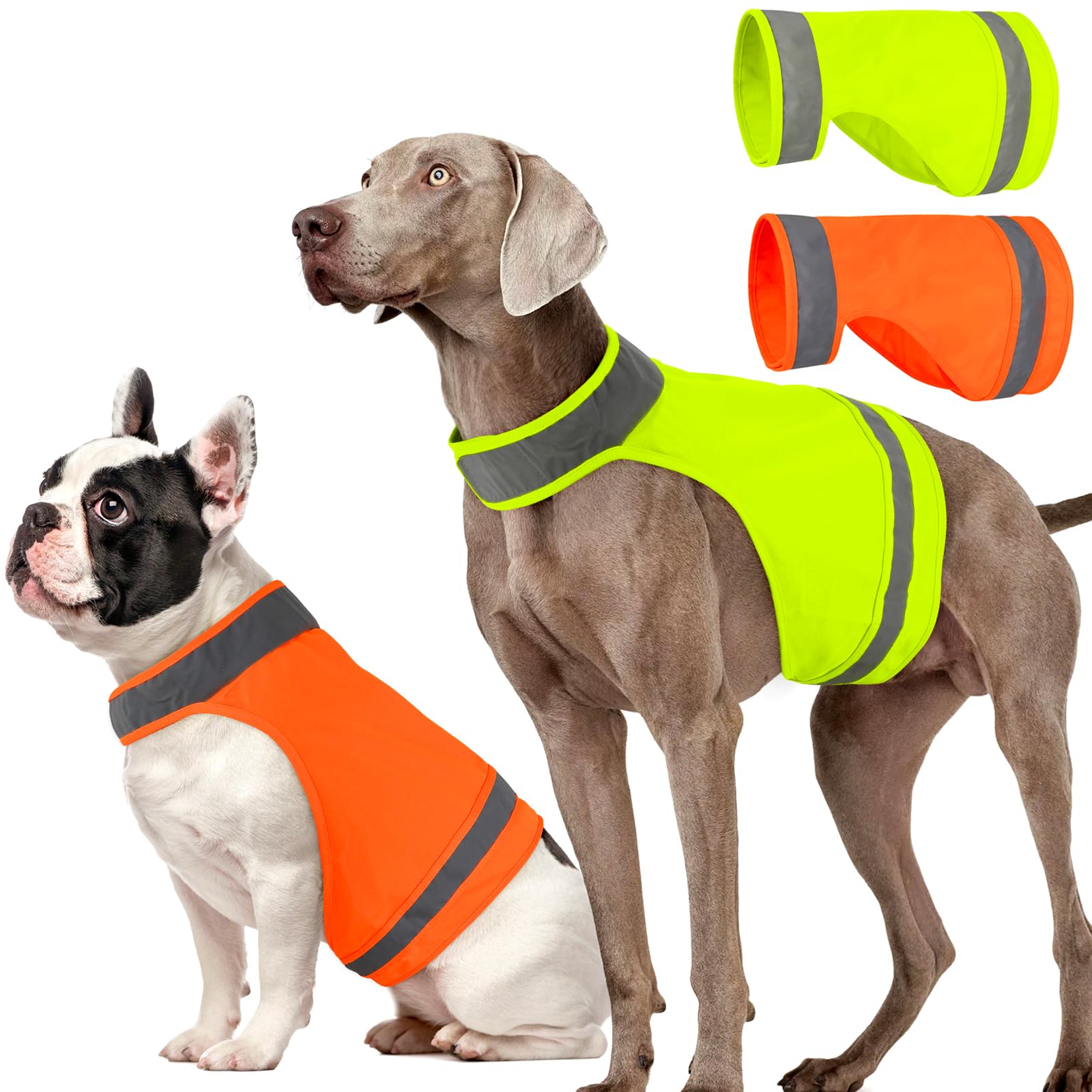 BiPawTi 2 PCS Fluorescent Dog Safety Vest, Dogs Reflective Coat for Hunting, Dogs Walking Warning Coat Safe From Cars, Hunting Dog Vest for Night Walking- Blaze Orange & Green, XL