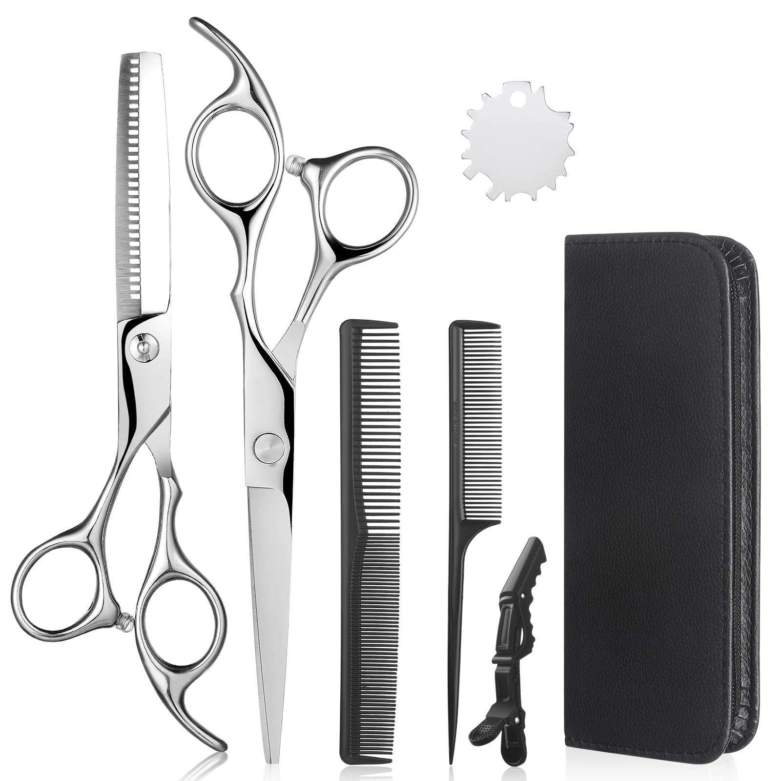 Lictin Hairdressing Scissors - Thinning Scissors Set, 6.0 inch + Presentation Case/Box + Black Comb + Thinning Hair Comb + Black Hair Clip + Screw Adjuster