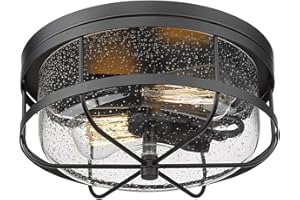 Rosient Light Fixtures Ceiling Mount, Flush Mount Ceiling Light with Seeded Glass for Bedroom Bathroom Kitchen Porch Hallway Hall,ROS91A-BK