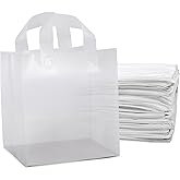 Prime Line Packaging White Plastic Bags with Handles, Small Frosted Bags for Boutique Use, Shopping, Business, Retail, Takeout Use, Bulk, 9x8x10, 100 Pack