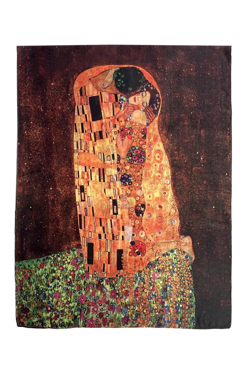 SCARVES DIRECT Klimt The Kiss Painting Print Scarf – Brown