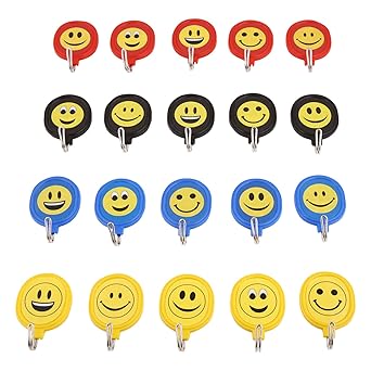 Tiamo Oval Smiley Self Adhesive Hooks 20 Pc In 4 Colours Used On Wood, Plastic, Glass, Steel