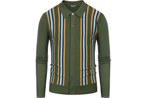 PJ PAUL JONES Mens Vintage Striped Knit Polo Shirt Long Sleeve Button Down Cardigan Sweater