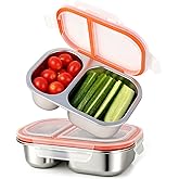 ZenHues 2 Pack Stainless Steel Snack Containers with Lids, 2-Compartment 27oz Leakproof Snack Box for Kids & Adults, Reusable Food Storage Container for School, Office, Travel, Portion Control