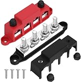 Joinfworld 400A Bus Bar 12V Power Distribution Block with 4 x 3/8" Studs 12 Volt Marine Copper Battery Busbar Terminal Block for Car, Boat, Automotive, RV, Solar Wiring - Negative&amp;Positive