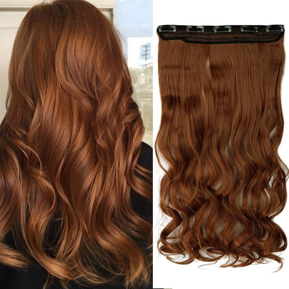 27" One Piece Clip In Hair Extensions Curly Hairpieces Wavy 5 Clips - Light Auburn(68cm-130g), 27 Inch