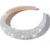 Quilax Rhinestone Headband for Women, Glitter Sparkly Headbands for Women, Silver Jeweled Headbands Bling Diamond Thick Padded Headband Hair Accessories Birthday Gifts