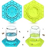 Reallnaive 2 Pcs Bee Feeder for Mason Jar Bee Watering Station for Garden, Sugar Water Feeder Silicone Hive Drinker for Beekeeping Outside(Yellow and Cyan)