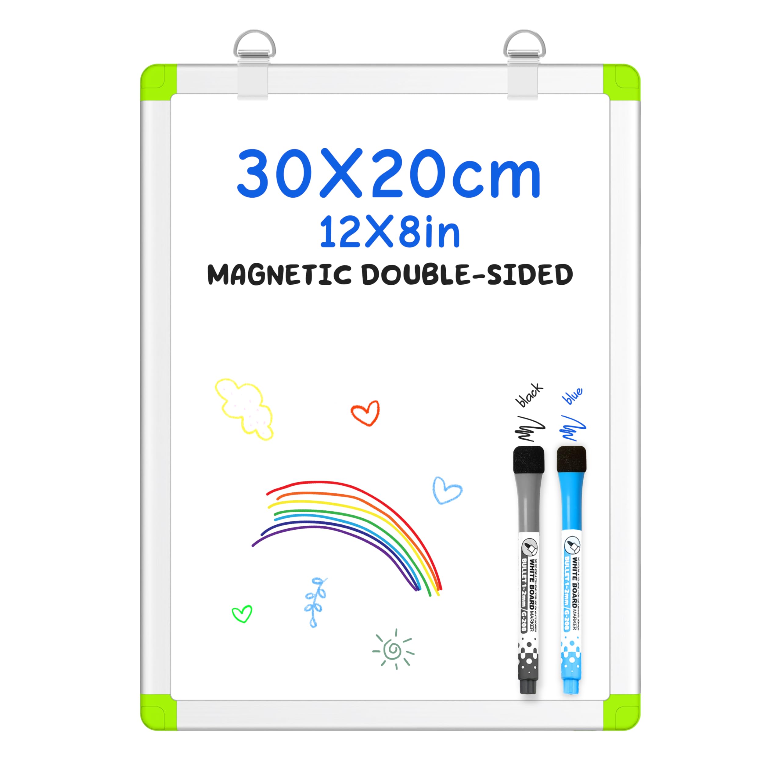 CUHIOY Small Whiteboard A4, 30 x 20 cm Portable Double Sided White Boards Magnetic Surface with Aluminum Frame, Handheld Mini Lapboards for Kids Student Classroom Office Kitchen, 2 Marker Pens
