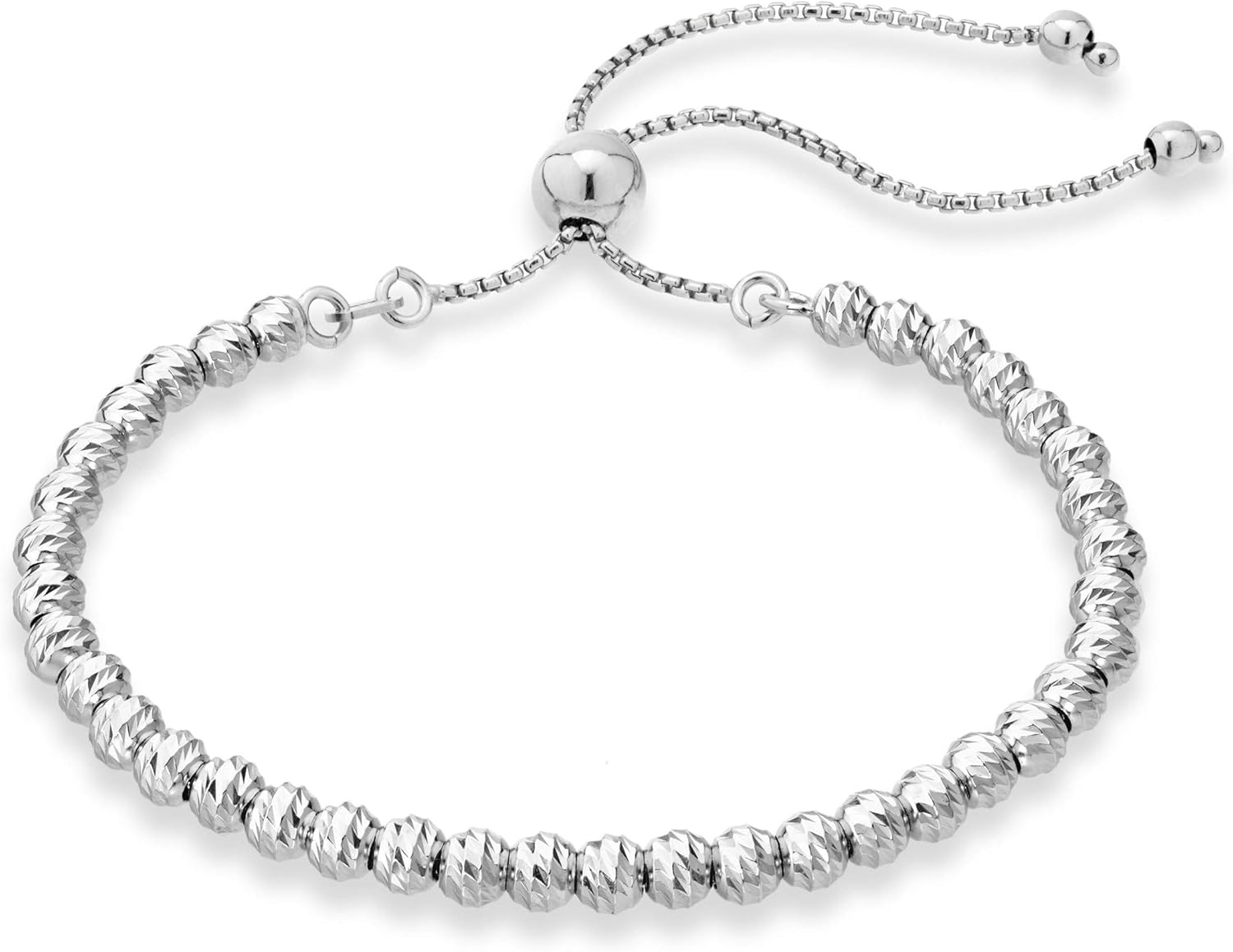 Miabella 925 Sterling Silver Diamond-Cut Adjustable Bolo 4mm Bead Bracelet for Women, Handmade Italian Beaded Ball Chain Bracelet, Choice White or Yellow (Sterling Silver): Jewelry