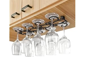Singring Black Wine Glass Rack, Under Cabinet Wine Glass Holder Stemware Rack Glass Storage Hanger with 8 Hooks Organizer for