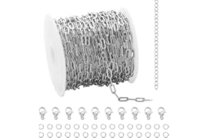 UMAOKANG 16.4 Feet Silver Stainless Steel Chains for Jewelry Making Cable Long Craft Link Chain Roll Paperclip Necklace Chains Bulk with Jump Rings Lobster Clasps Extender Chain