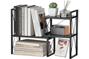 Yelinkws Desktop Shelf Organizer,Small Bookshelf for Office,Wood Desk Top Shelves, Office Organization and Storage (Black)