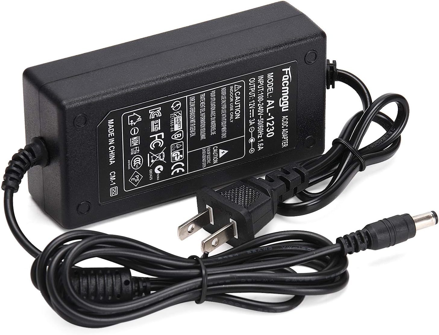 Facmogu DC 12V 3A Power Adapter, 36 Watt AC 100-240V to DC 12Volt Transformers, Switching Power Supply for LCD Monitor, Wireless Router, CCTV Cameras 2.1mm X 5.5mm US Plug: Home Audio & Theater