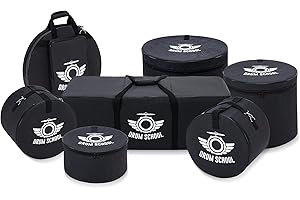 ALEEMIN Drum Bags Set 7-pcs, Drum Soft Carrying Cases Set Thick Padded for 10" / 12" Tom, 14" Snare, 16" Floor Tom, 22'' * 18'' Bass, 22" Cymbal, Hardware Bag, Heavy Duty, Durable (Fusion 16)