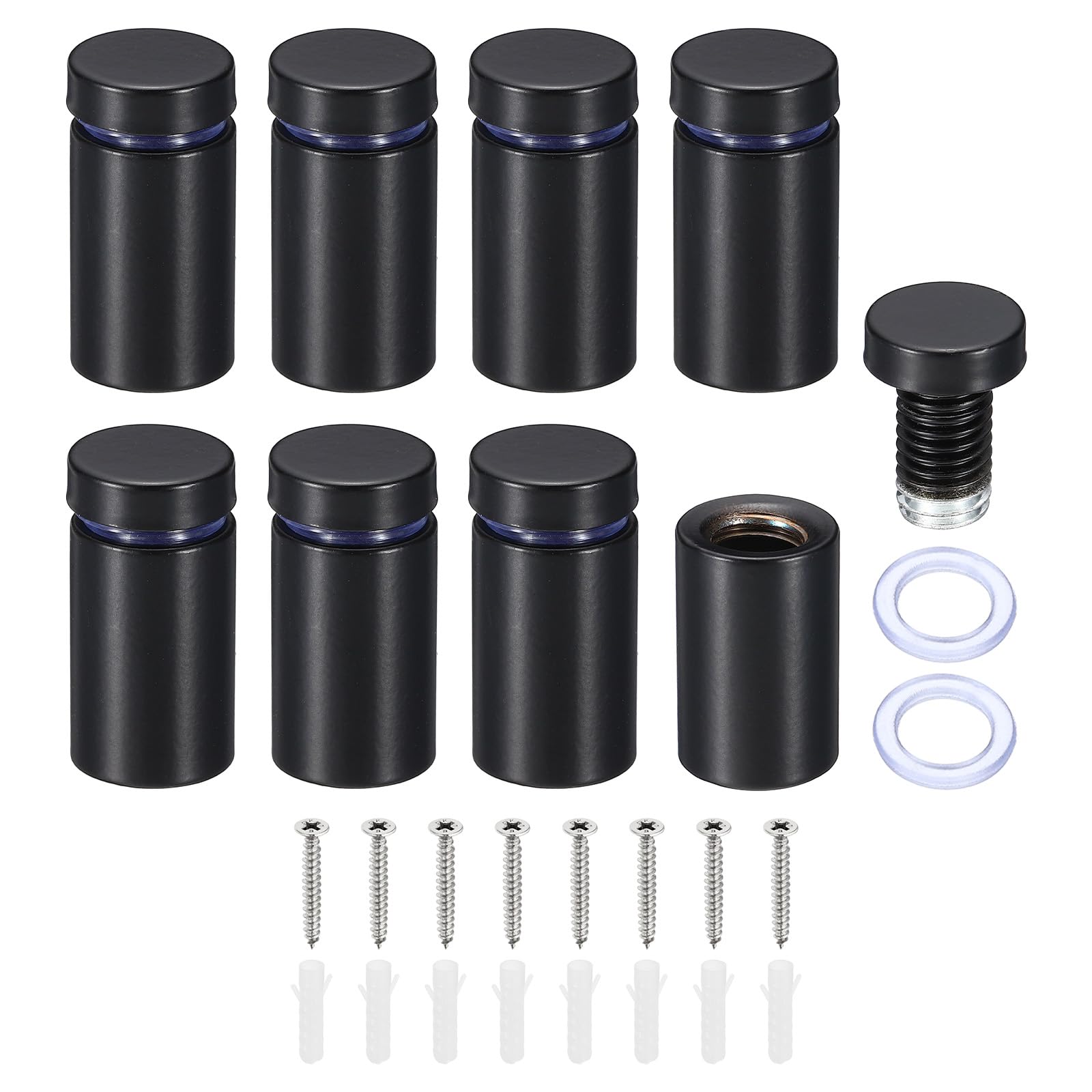 PATIKIL 5/8 x 1.2 Inch Sign Standoff Screws, 8 Set Stainless Steel Wall Standoff Mounting Hardware Advertising Glass Nail for Hanging Acrylic Picture Frame Acrylic Panel, Black