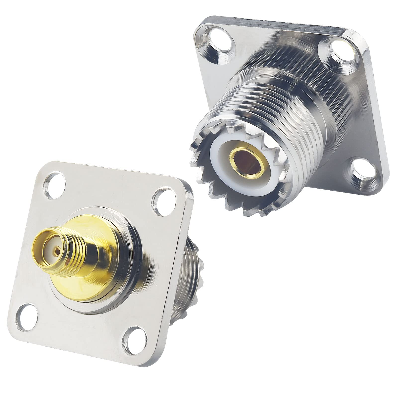 YILIANDUO SMA to SO239 Connector RF SMA Female to UHF Female 4-Hole Panel Chassis Mount Connector PL259 4 Hole Flange Chassis Mount Solder Coax Adapter Pack of 2