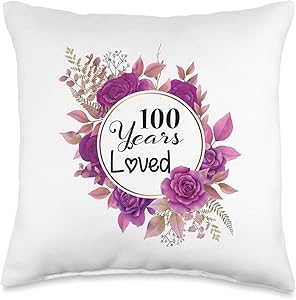 Flowers 100th Bday Gifts 100 Years Old Beautiful Floral Design 100th Birthday Throw Pillow, 16x16, Multicolor