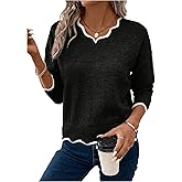 MakeMeChic Women's 2024 Fall Sweaters Long Sleeve Lettuce Trim Lightweight Ribbed Knit Casual Pullover Sweater Tops
