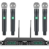 Wireless Microphone System, Phenyx Pro 4-Channel UHF Cordless Mic Set With Four Handheld Mics, All Metal Build, Fixed Frequen