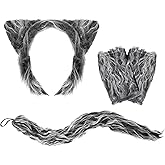 Gvhntk Wolf Werewolf Costume Accessory Set Wolf Ears Headband Gloves Tail Halloween Costume for Men Women Halloween Party