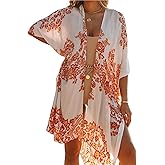 Moss Rose Women's Beach Cover up Swimsuit Kimono with Bohemian Floral Print, Loose Casual Resort Wear