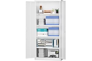 LOCENHU Metal Storage Cabinet with 2 Doors and 4 Adjustable Shelves,71" Locking File Cabinet for Office,Home,Garage,Gym,School,White,Requires Installation