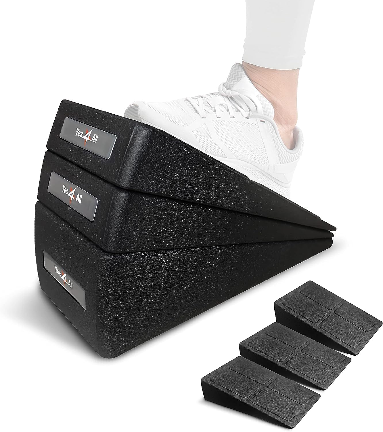 Yes4All Foam Incline Board/Stackable Slant Board - Foot Wedge with Multiple Angles for Calf, Ankle and Foot Stretching - Polypropylene (PP)