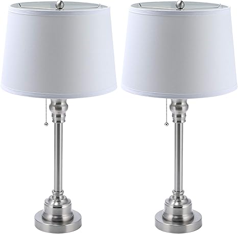 co z lampara de mesa blanca 2 unidades diseno moderno de metal con acabado de acero cepillado 26 0 in de altura lamparas de noche para oficina