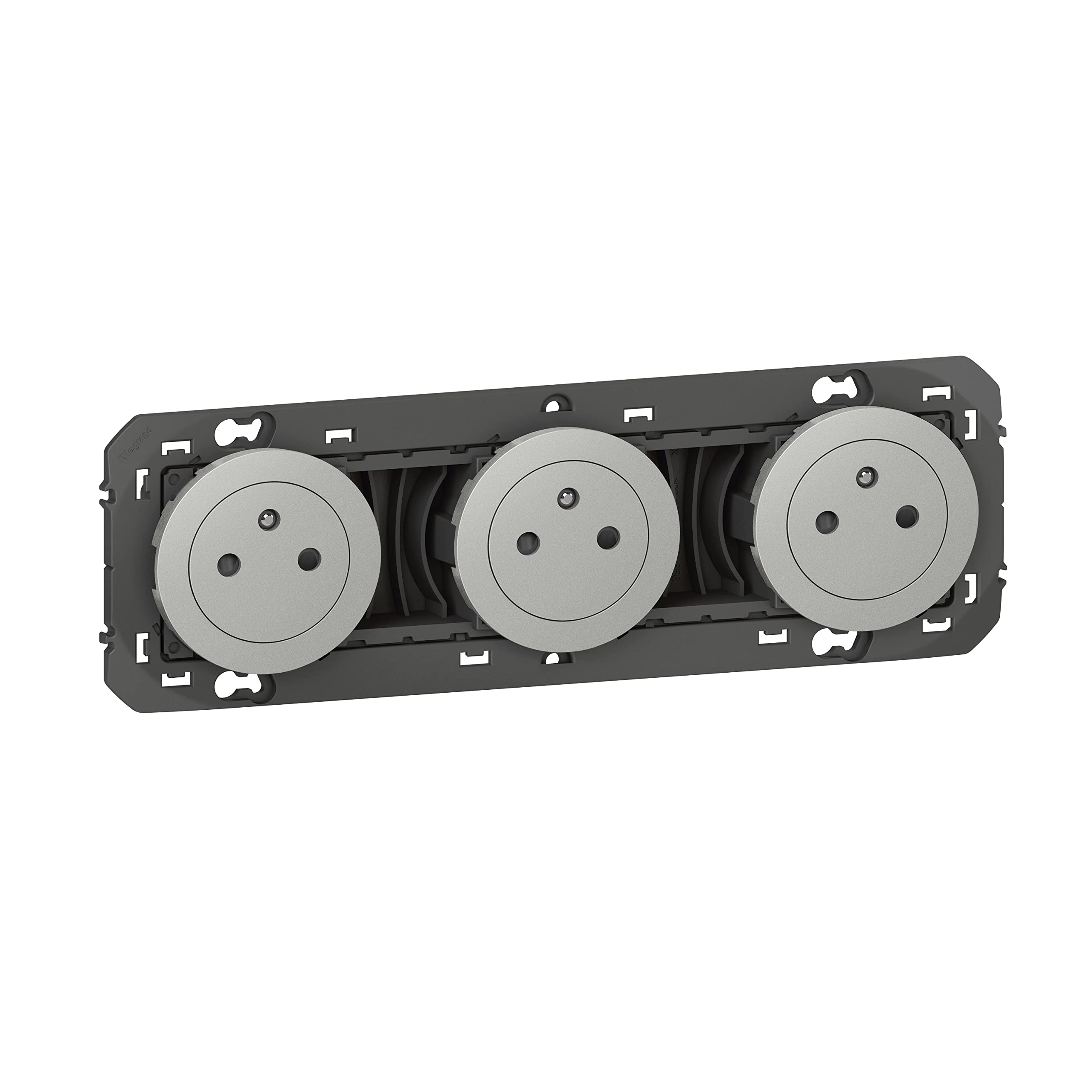 Legrand Surf LEG95249 3X2P+T Surfboard Aluminium Doxie Triple Socket 2P + T Pre-Wired Surface Aluminium Compos