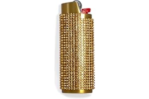 HUMWE Bling Rhinestone Crystal Lighter Case Cover Sleeve Metal Shiny Lighters Holder for Bic Full Standard Size Lighter J6 (gold1)