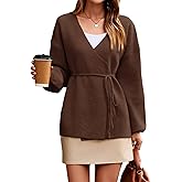 Saodimallsu Womens Wrap V Neck Cardigan Sweaters Tie Front Long Sleeve Soft Knit Dressy Work Fall Sweater Blazer Coffee