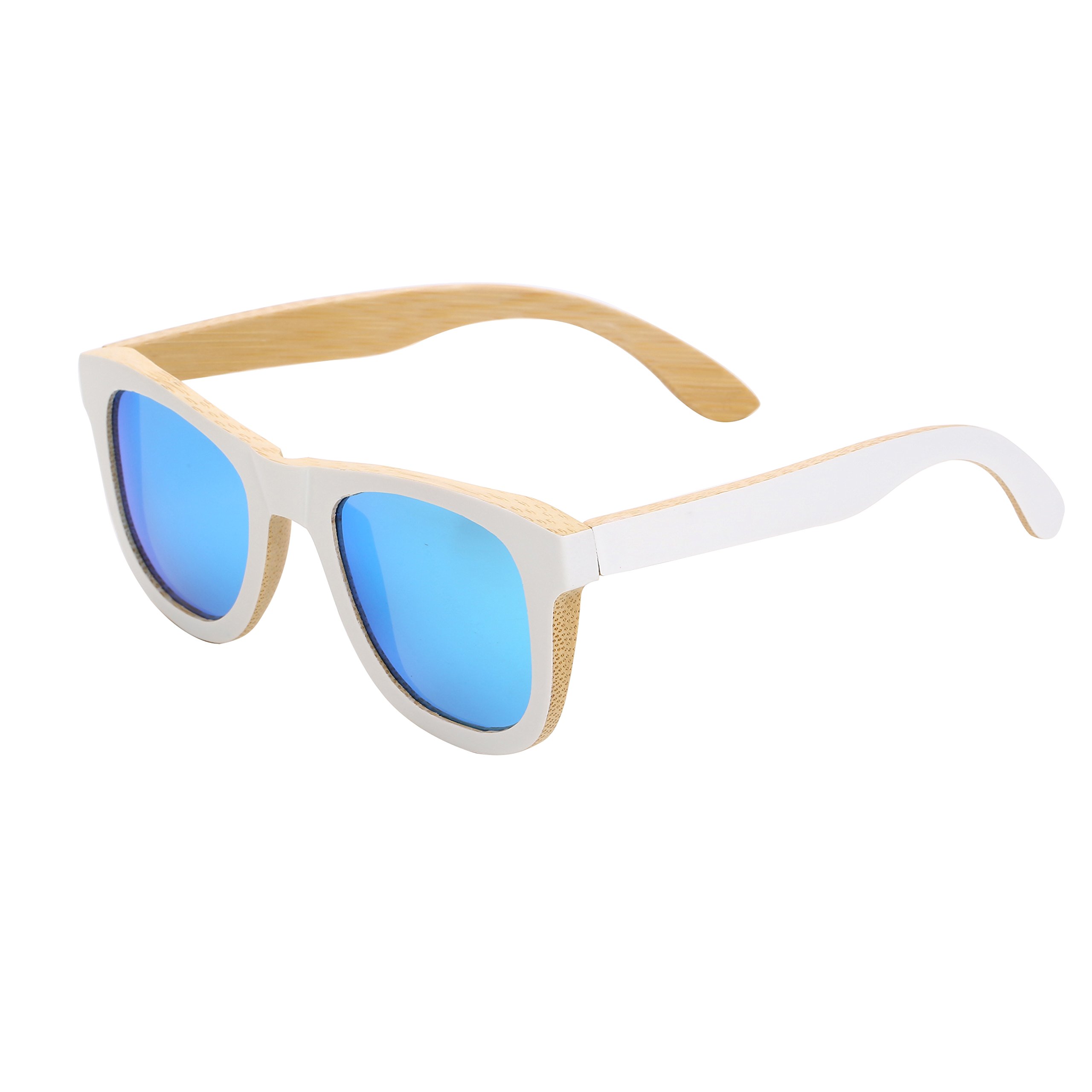 Mini Tree Wayfarer Anti-Glare Polarized Bamboo Sunglasses White Frame Vintage Eyewear Unisex WB500 (Bamboo, Ice Blue)