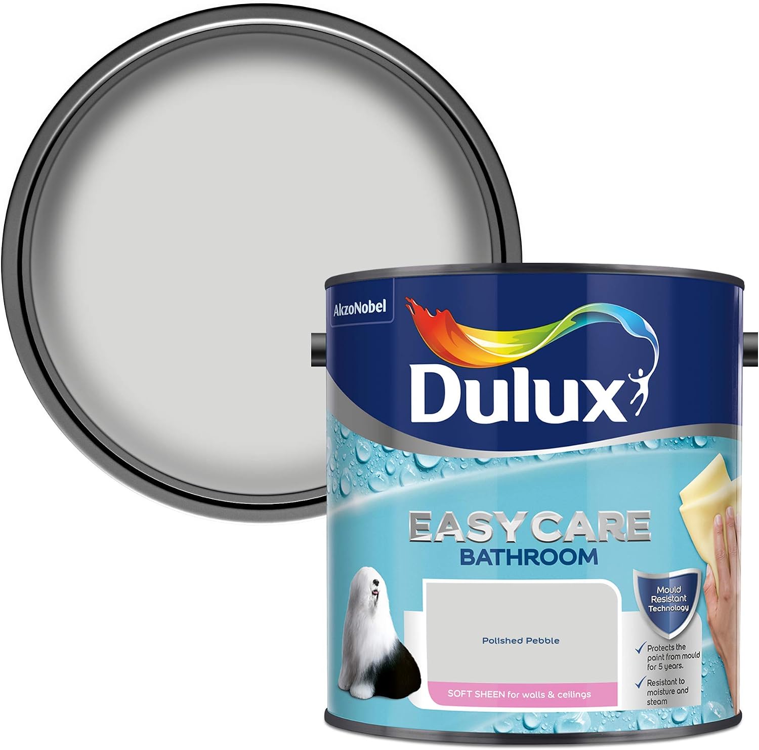 Dulux 5275837 Easycare Bathroom Soft Sheen Emulsion Paint For Walls And Ceilings - Polished Pebble 2.5L, 2.5 l (Pack of 1)