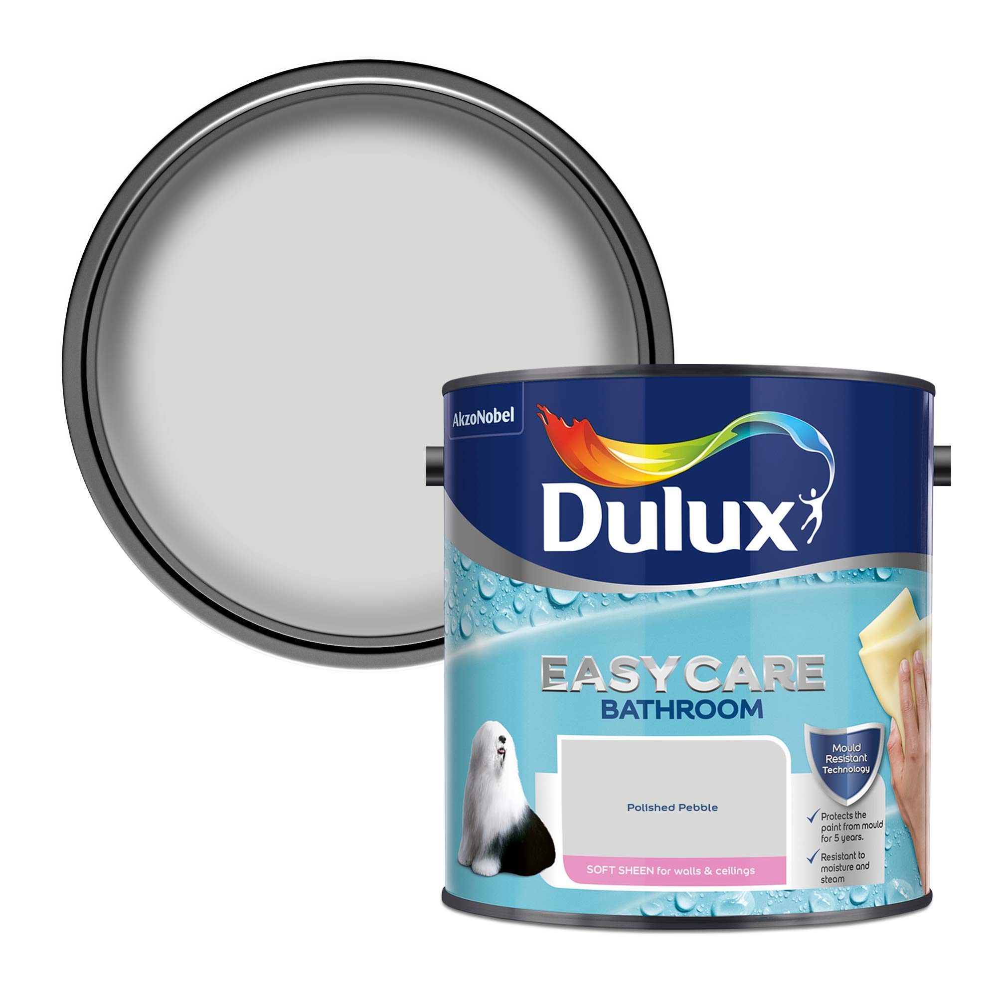 Dulux 5275837 Easycare Bathroom Soft Sheen Emulsion Paint For Walls And Ceilings - Polished Pebble 2.5L