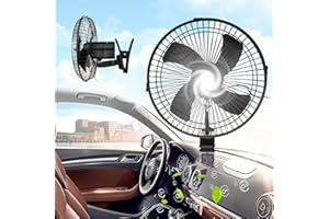 MACHSWON 10" 24V Car Fan,Clip-on Cigarette Lighter Plug Oscillating Fans,Portable Ventilated Silent Cooling Air Fan,180°Rotatable,24 Volt for Semi Trucks,Cars,RVs