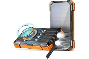 Zeuboary Solar Charger Power Bank, 49800mah 15W Wireless Charger with 5V/3A PD22.5W Fast Charging Port, Portable Solar Panel Charger, Phone Charger Built-in 4 Cables & Ultra-Bright Flashlight