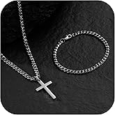 NORBU Stainless Steel Cross Necklace and Bracelet Set for Men, Cuban Link/Wheat/Figaro/Box Chains 20" Length, Bracelet 7 1/2" and 8" Length, No Tarnish & Durable Mens Religious Gift