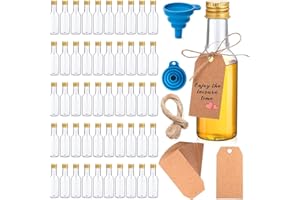 Mini Liquor Bottles Set 60 Pcs, 1.7oz Mini Empty Plastic Alcohol Shot Bottles, Airtight Spirit Bottle with Caps,6 Pcs Funnels