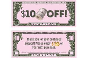 50pcs $10 Gift Voucher, Cash Coupon Loyalty Reward Cards for Small Business, Client Appreciation Thank You Coupons, Money-Sty