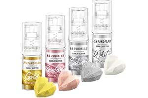 PANDALAB Edible Glitter Spray - Gold White Silver Luster Dust for Drinks, for Baking, Cake, Fondant, Chocolate, Candy, Icing, Dessert Decoration (0.18oz/ Bottle)