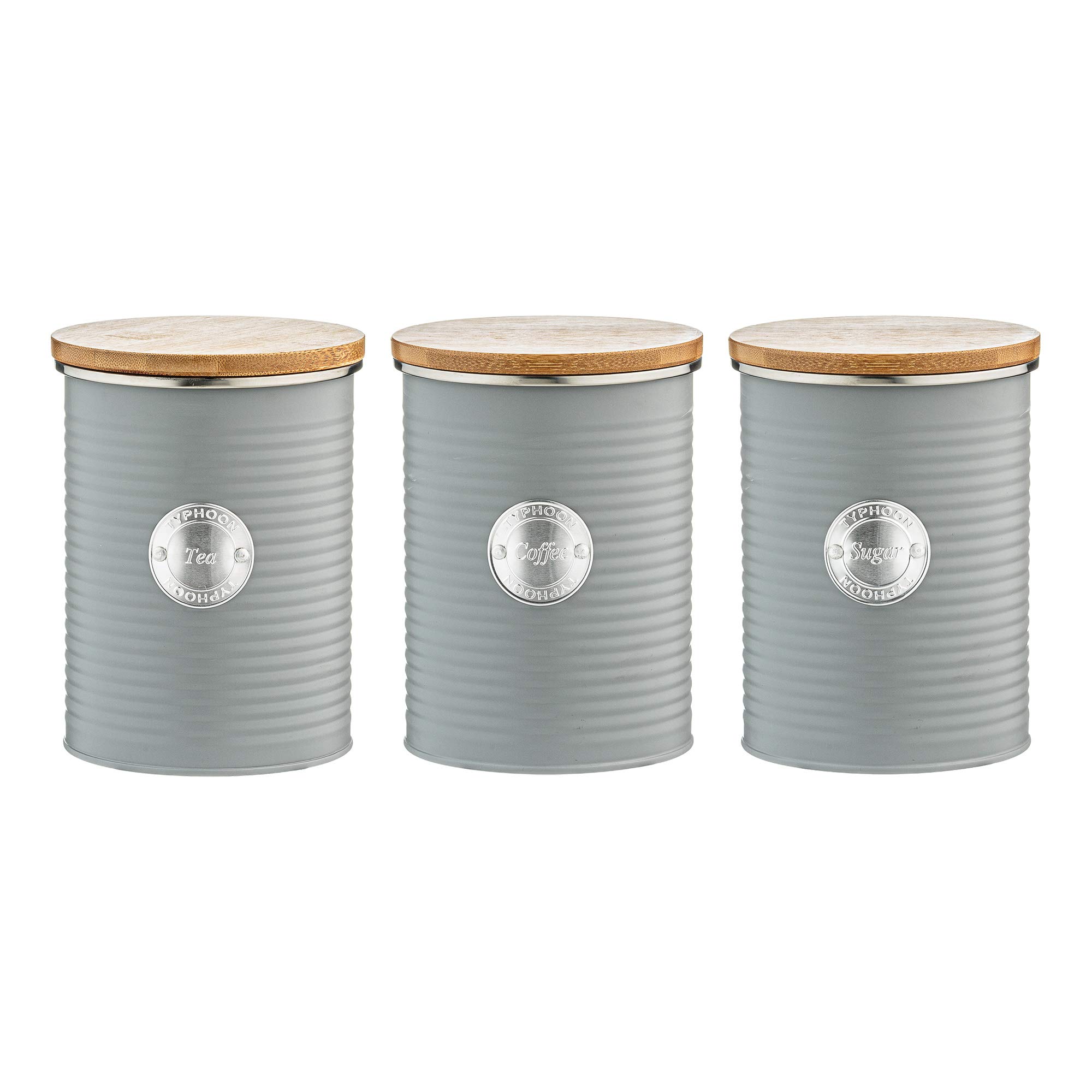 Typhoon Living Airtight Set of 3 Tea Coffee & Sugar Storage Canister Jars with Lid, Grey, 1 Litre