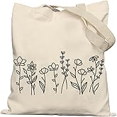 Lacosu Floral Canvas Tote Bag, Retro Boho Aesthetic for Women, Cute Reusable Grocery Shopping Bags, Boho Gifts