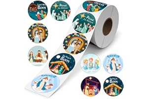 WUHUZSM 500Pcs Christmas Religious Stickers | Christmas Nativity Jesus Christian Sticker for Xmas Cards Envelopes Candy Roll Sticker, 8 Designs