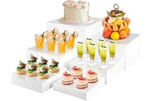 BIEOFFEI Buffet Risers White Food Risers for Buffet Table, Acrylic Food Display Stand Shelf for Catering Dessert Party Decor, Square Cube Display Base with Hollow Bottoms, 6 PCS